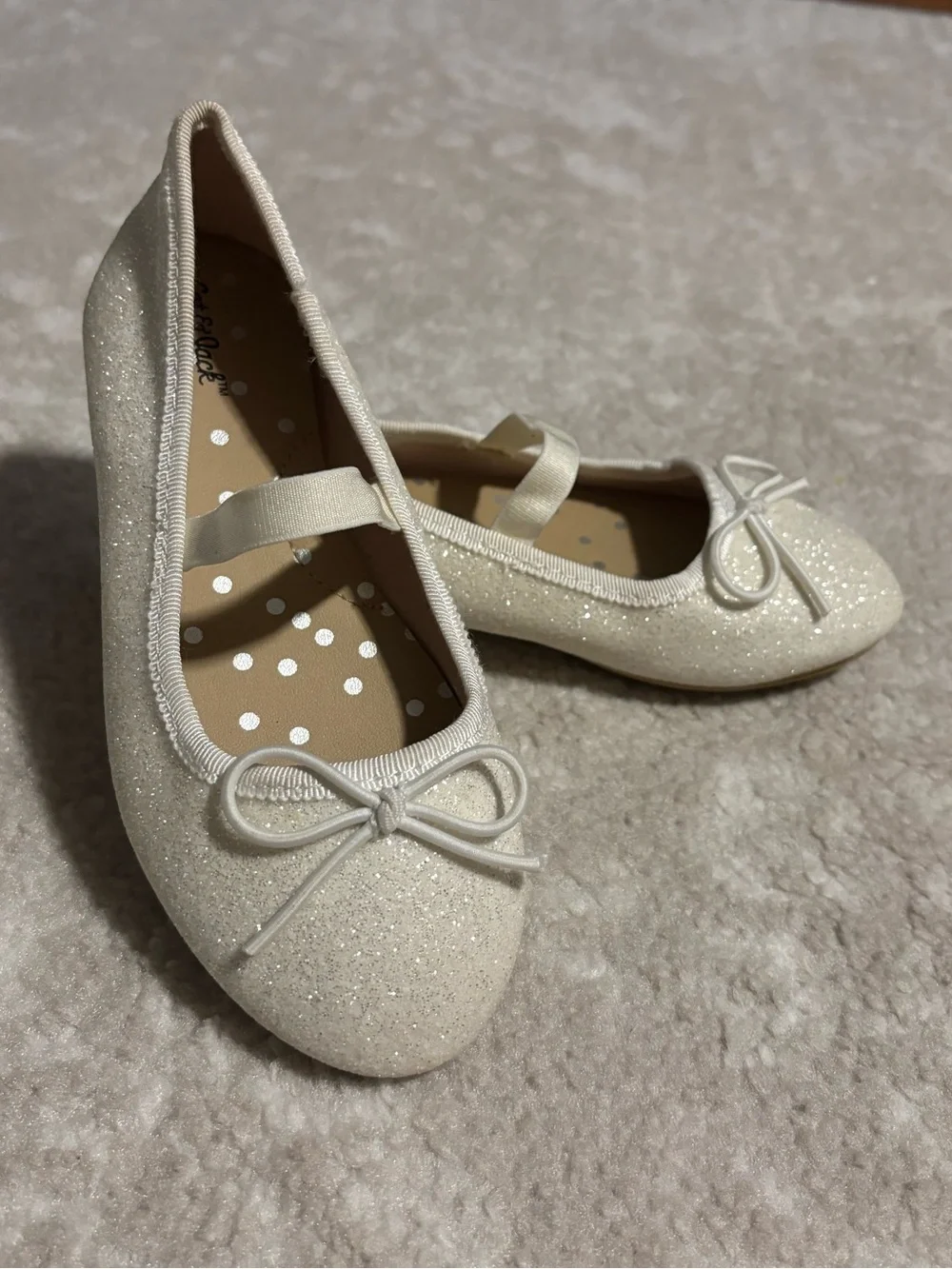 Sparkly White Ivory Mary Jane Ballet Flats w/ Bow Kid Girl Shoe Size 10 LIKE NEW